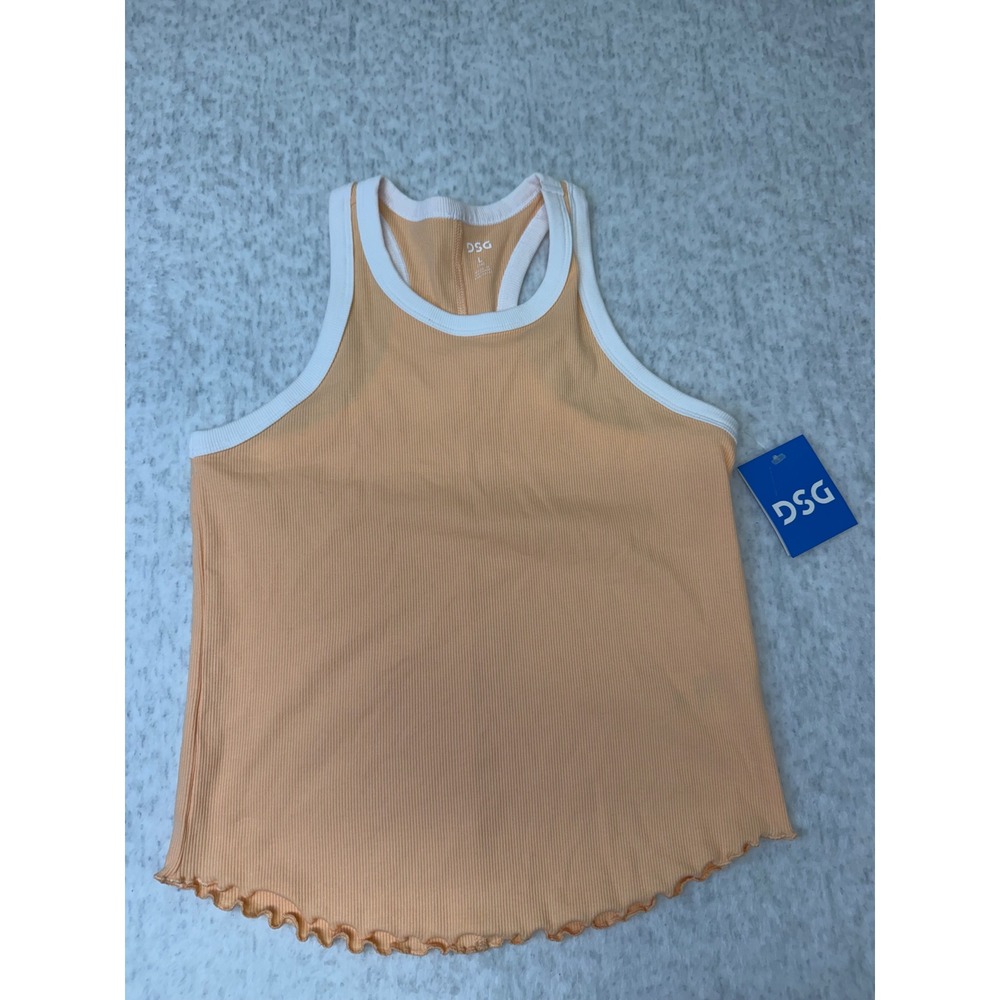 DSG‎ Girls Peach Cotton Rib Tank Top Racerback Lettuce Hem Size Large 14 NWT